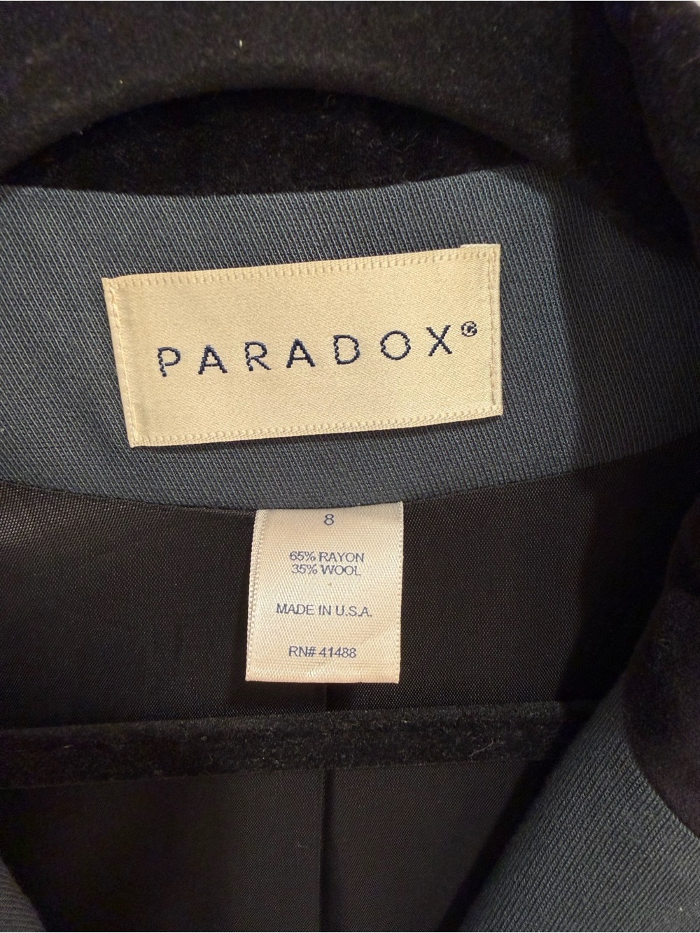 Vintage 90s Paradox Wool Longline Blazer Jacket Velvet Collar Slate Blue Size 8 - Picture 3 of 12